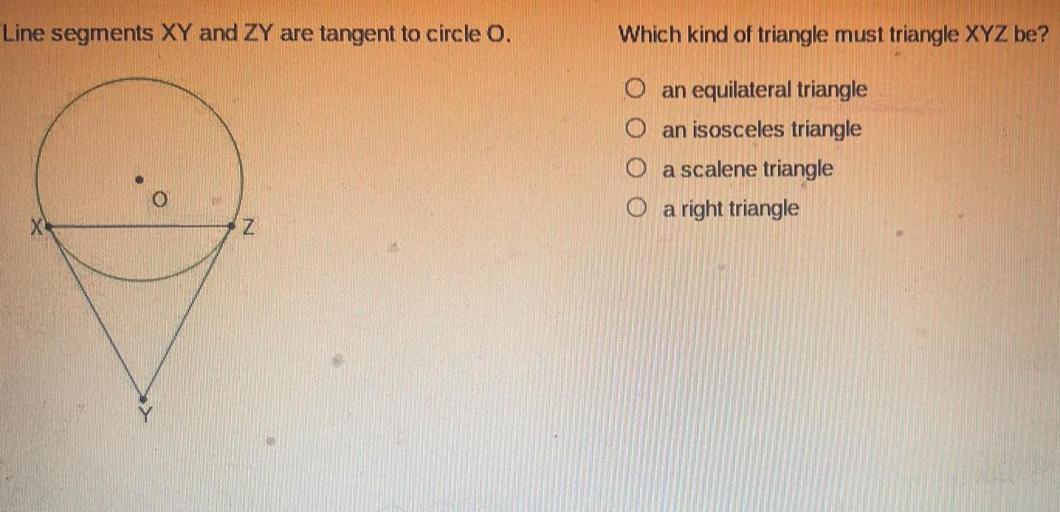 Line segments xy and zy are tangent to circle o