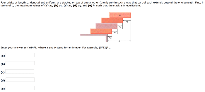 Four bricks of length l identical and uniform